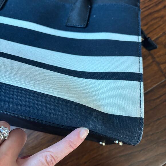Kate Spade Madison Stripe Saffiano Leather and Canvas Satchel Tote Black White - Picture 13 of 14